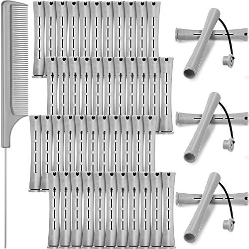 48 Plastic Hair Perming Rods and Curlers with Steel Pintail Comb for Hairdressing and Styling Gray 059 Inch 15 cm