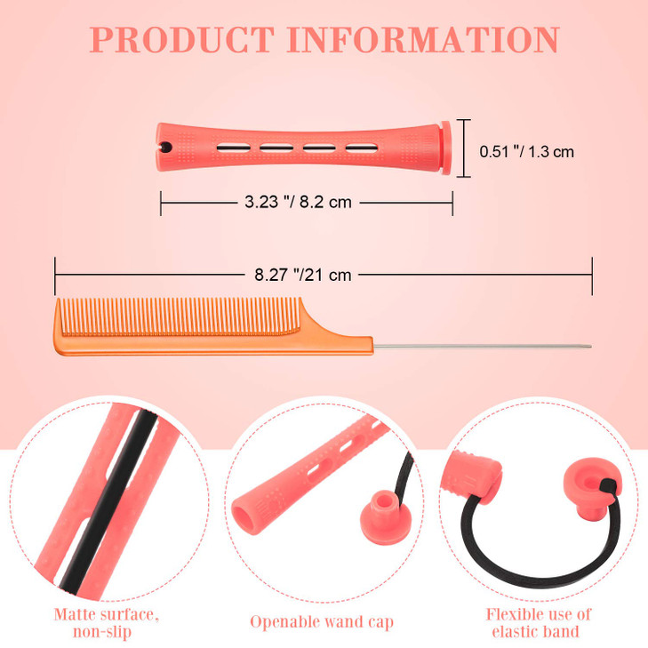 48 Pieces Cold Wave Hair Perm Rods and Plastic Curlers with Steel Pintail Comb for Hairdressing and Styling Pink 051 Inc