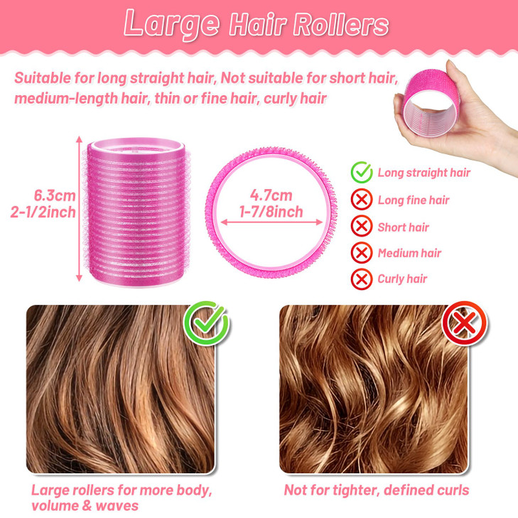 Big SelfGrip Hair Rollers with Stainless Steel Duckbill Clips for Long Medium Hair and Volume