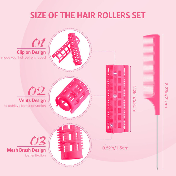 Syhood 24 Pcs Snap Hair Roller Small Plastic Rollers Curlers with Rat Tail Comb for Long Short Hair Styling Tool059 x 22