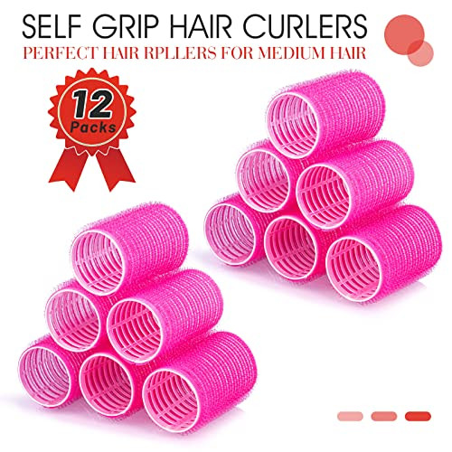 Hair Curlers Rollers 12Pcs Hair Rollers Hair Curlers Self Grip Holding Rollers with 12 Pcs Hair Clips for Long Medium Sh