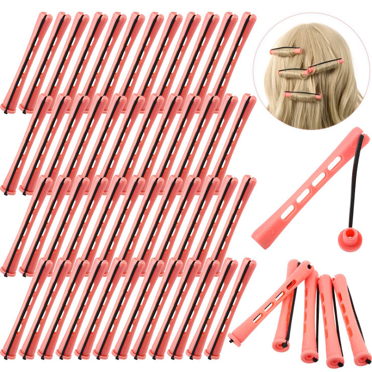 WILLBOND 48 Pieces Plastic Pink Perm Rods Long Variety Hair Perm Rods Hair Curling Roller Accessories for Women Hairdres