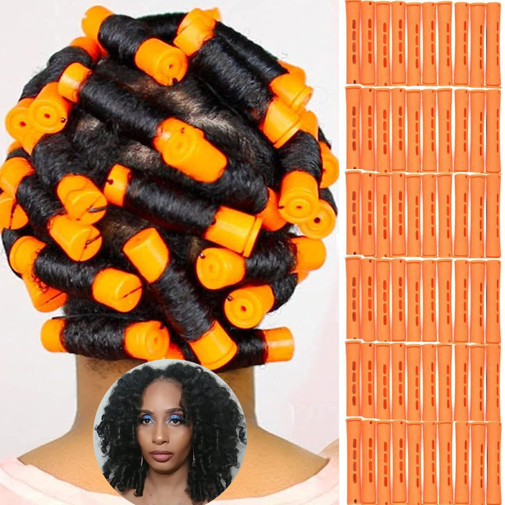 CLIONE 60pcs Perm Rods Set for Natural Hair Plastic Cold Wave Rod NonSlip Hair Rollers 087 Inch Orange Perm Rods for Lon