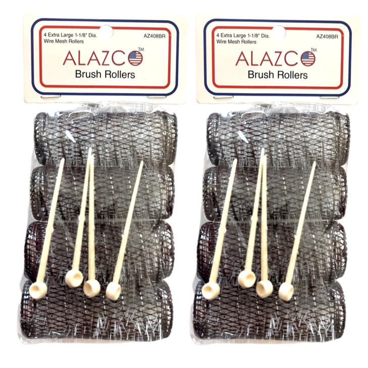 ALAZCO 8 pc Vintage Style Hair Rollers XLarge BRUSH ROLLERS 8 PINS 8 XL Rollers