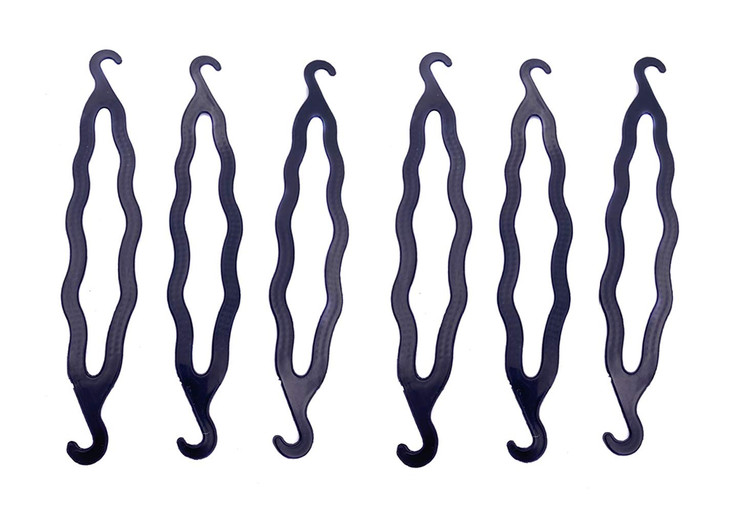 6PCS Black Plastic Bun Maker Curler Double Hook Hair Styling Crooked Hairpins Donut Bun Head Hair Twist Braid Hairdressi
