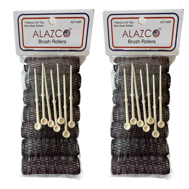 ALAZCO 14 pc Vintage Style Hair Roller Medium BRUSH ROLLERS PINS Mesh Hair Curlers With Bristles 25x 34 with Flexible Lo