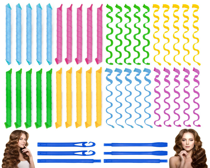 40PCS Hair Curlers Heatless Wave and Spiral Two Styles Formers22inches with 6PCS Styling Hooks Magic Hair Rollers No Hea