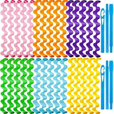30 Pieces Heatless Waves Curlers Spiral Curls Styling Kit No Heat Hair Waver Spiral Curlers Rollers with 2 Pieces Stylin