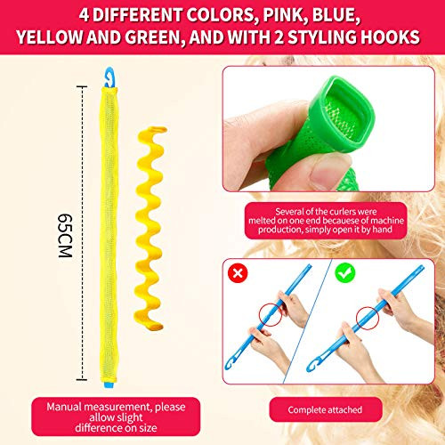 30 Pieces Heatless Waves Curlers Spiral Curls Styling Kit No Heat Hair Waver Spiral Curlers Rollers with 2 Pieces Stylin
