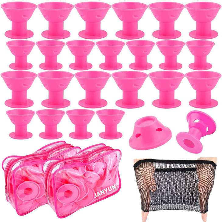 JANYUN 80 Pcs Magic Silicone Hair Rollers Overnight Curlers with Hairnet Include 40pcs Large Silicone Curlers 40pcs Smal