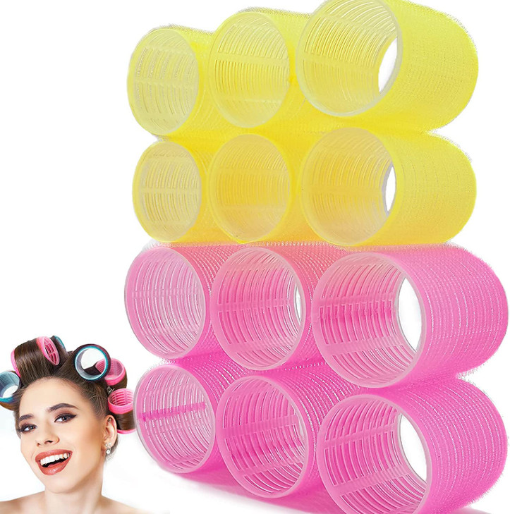 Jumbo Hair Rollers Sets 12 Pcs Self Grip Salon Hair Dressing Curlers Jumbo Large Rollers for Long Short Hair DIY Curly H