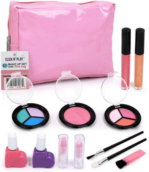 Click N Play Kids Washable Makeup Set with A Pink Cosmetic Kit Tote Bag Set of 13