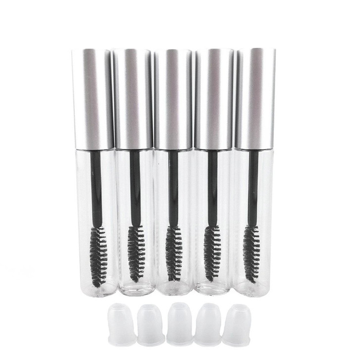 yueton 5pcs 10ml Portable Empty Eyelashes Mascara Vials Bottle Tube Container with Brush for Travel and Home Silver Cap