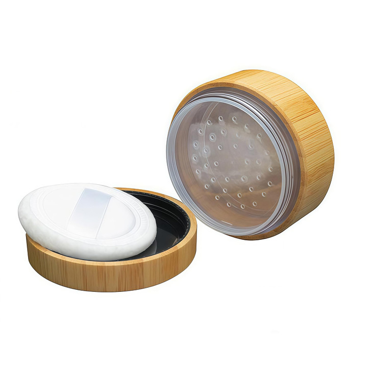 30ml 1oz Empty Refillable Portable Environmental Bamboo DIY Make up Loose Powder Jar Container Case with Sponge Powder P
