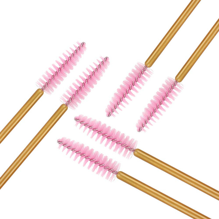 300 Pack Mascara Wand Eyelash Brush Disposable Eye Lash Applicator Makeup Tool Kit GoldPink