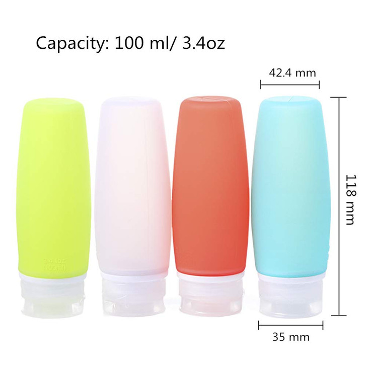 HubHnb 34 oz 100 ml Leakproof Silicone Travel Bottles 4 Pack Portable Refillable Foodgrade Travel Containers