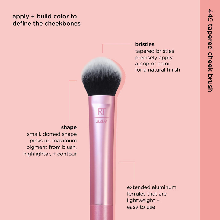 Real Techniques Tapered Cheek Brush RT 449 Fluffy Blending Brush for Powder Blush Highlighter UltraPlush Synthetic Brist