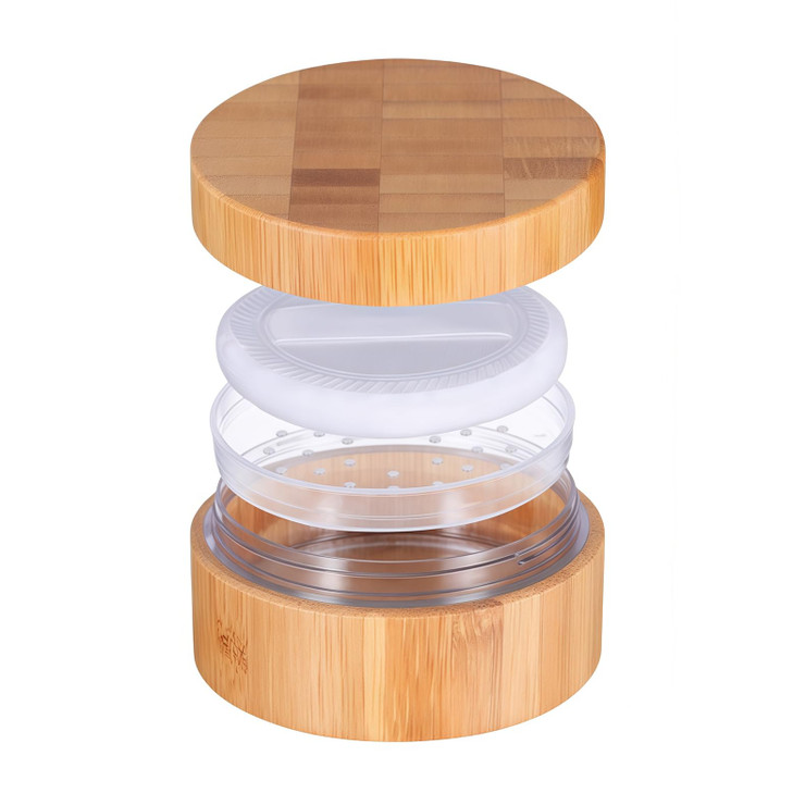 Elandy 30ml Empty Bamboo Comestic Makeup Loose Powder Box Case Container Holder with Screw Lid Powder Puff and Sifter
