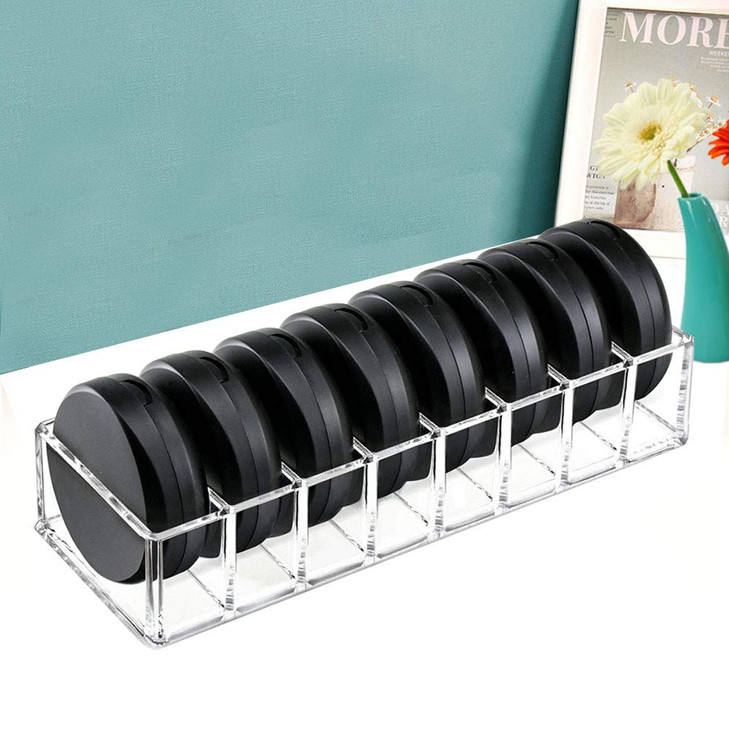 Weiai Clear Acrylic Compact Organizer Blushes Highlighters Eyeshadow Powder Makeup Organizer Holder for Vanity 8 Slots