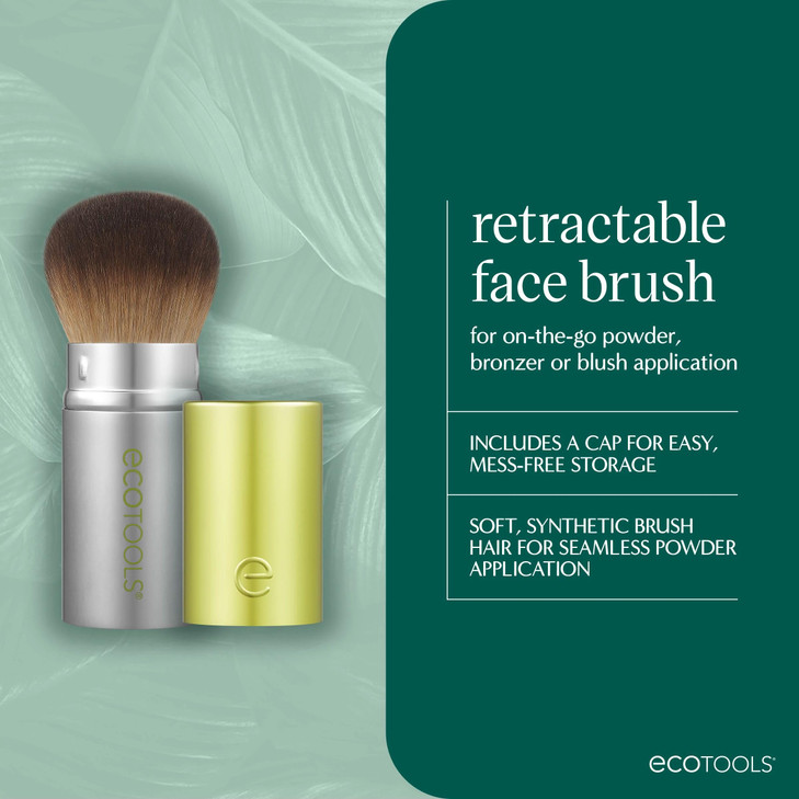 EcoTools Retractable Face Makeup Brush Kabuki Brush for Foundation Blush Bronzer Powder Travel Friendly Perfect for On T