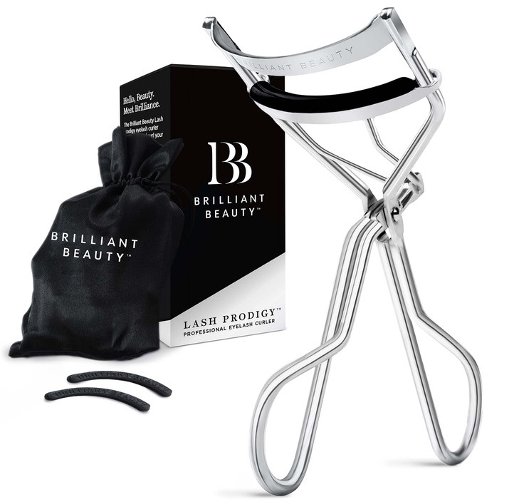 Brilliant Beauty Eyelash Curler with Satin Bag and Refill Pads Award Winning No Pinching Just Dramatically Curled Eyelas