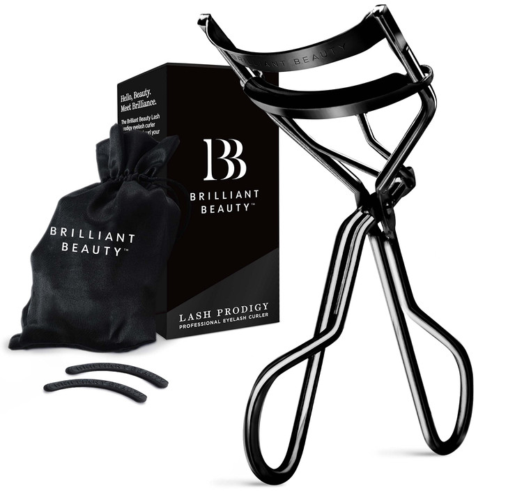 Brilliant Beauty Eyelash Curler with Satin Bag Refill Pads Award Winning Eye Lash Curlers for Dramatically Curled Eyelas