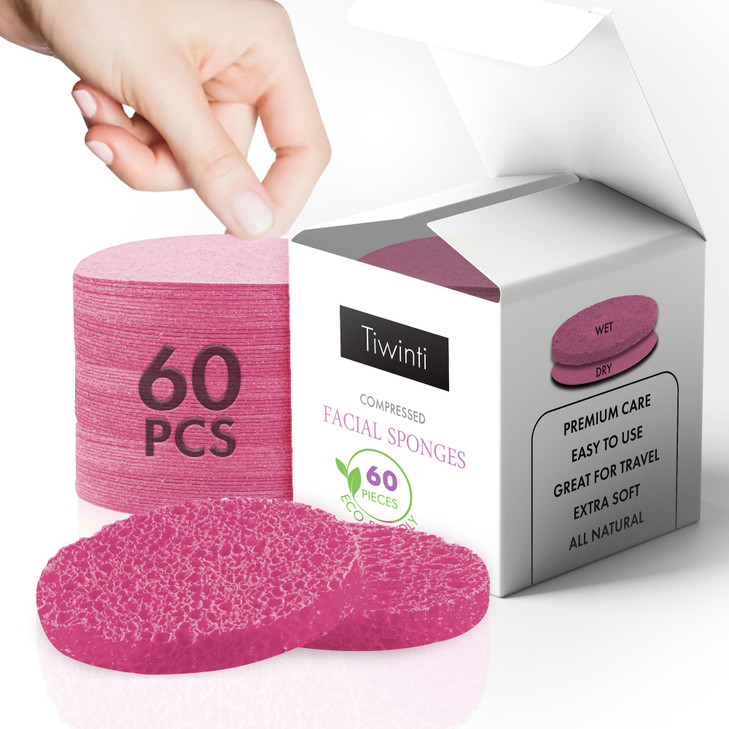 Compressed Facial Sponges 60 Pack Natural Cellulose Facial Sponge for Cleansing Makeup Removal Exfoliating Face Wash Est