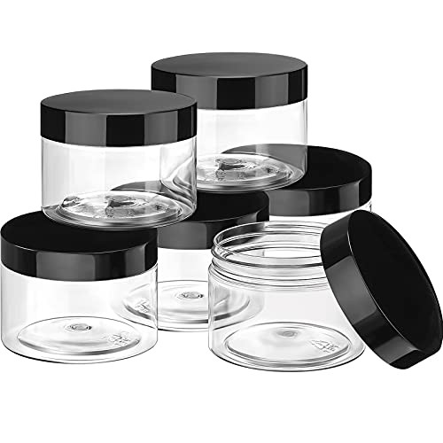 SATINIOR 6 Pack 4 oz Plastic Jars Containers with Lids Widemouth Refillable Leakproof Reusable Round Empty Jars for Trav