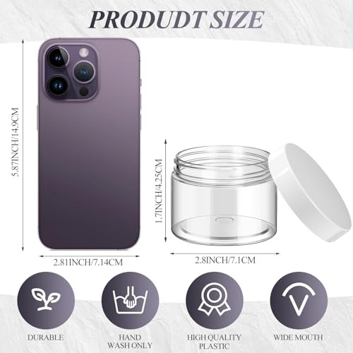 SATINIOR 6 Pack 4 oz Plastic Jars Containers with Lids Widemouth Refillable Leakproof Reusable Round Empty Jars for Trav