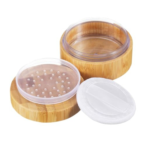 1Pk 30ml1oz Bamboo Empty Loose Powder Puff Case Container With Soft Sponge Puff and Sifter Lids Refillable Face and Baby