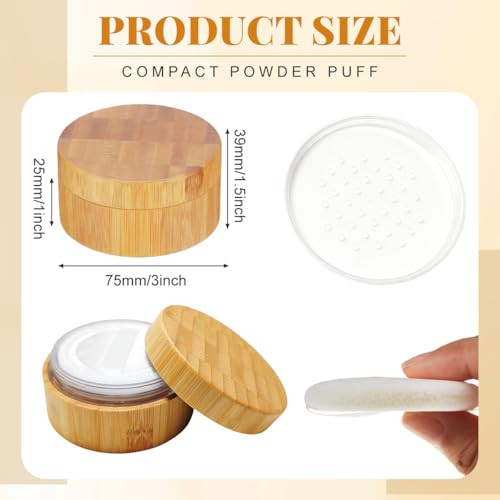 1Pk 30ml1oz Bamboo Empty Loose Powder Puff Case Container With Soft Sponge Puff and Sifter Lids Refillable Face and Baby