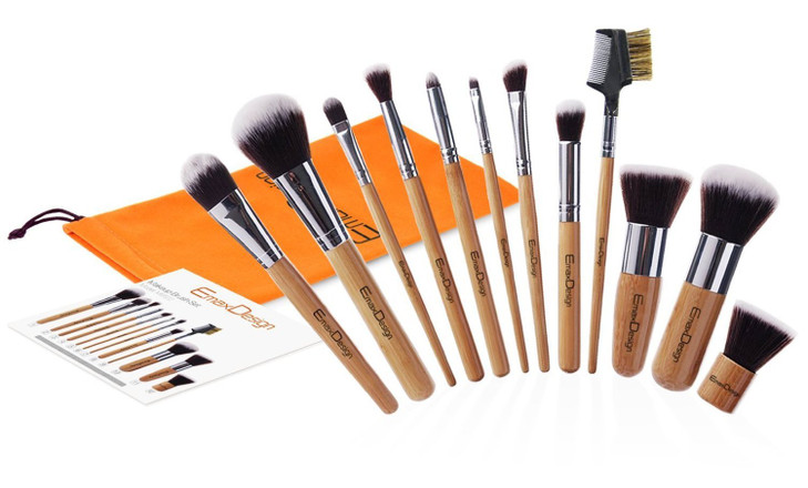 EmaxDesign 12 Pieces Makeup Brush Set Professional Bamboo Handle Premium Synthetic Kabuki Foundation Blending Blush Conc