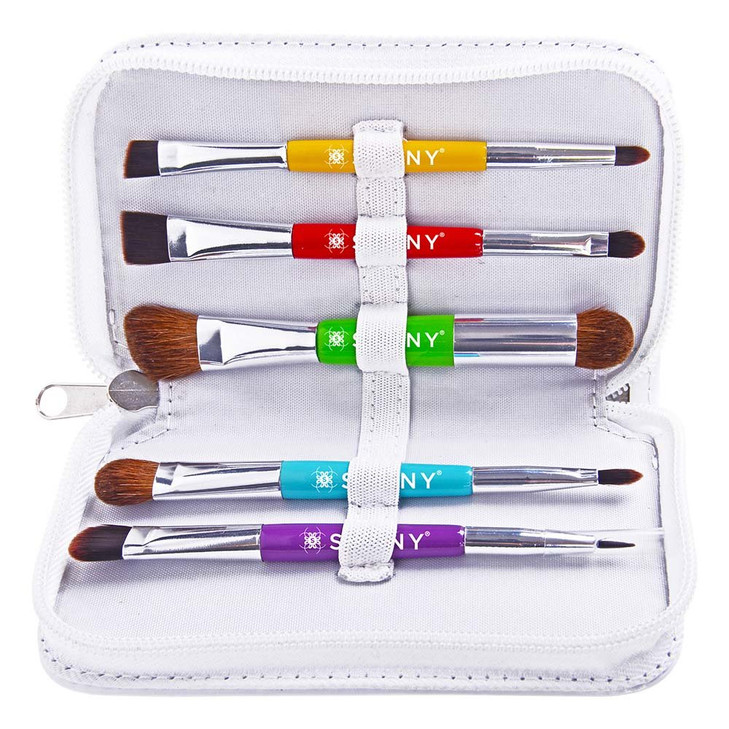 SHANY Makeup Brushes THE DOUBLE TROUBLE 5 PC Double Sided Essential Makeup Brush Set with Travel Pouch Travel Size Make