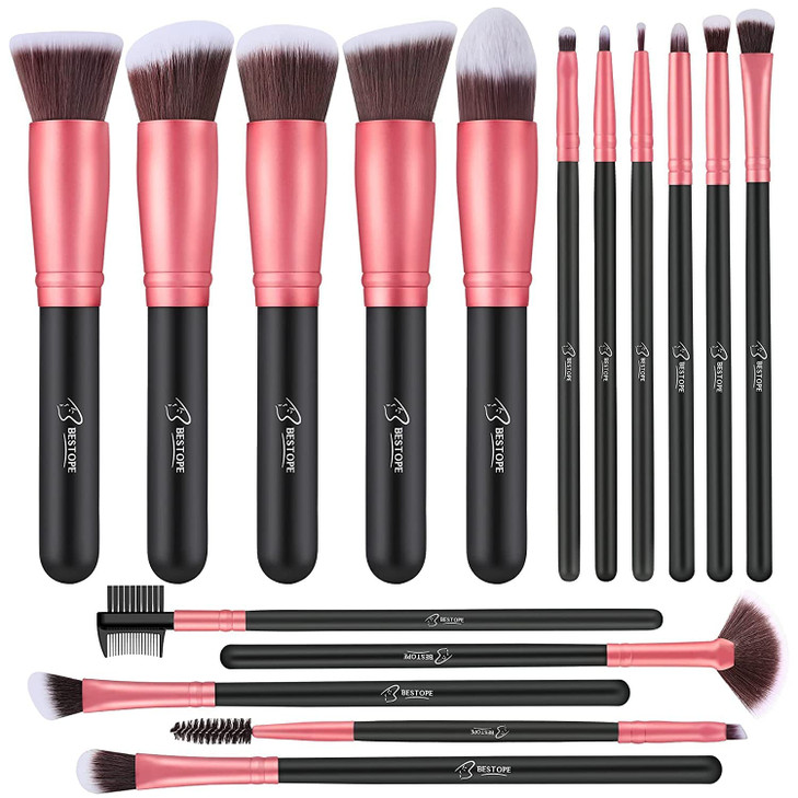 BESTOPE PRO Makeup Brushes 16 Pcs Makeup Brush Set Blending Brush for Foundation Premium Synthetic Powder Concealers Mak