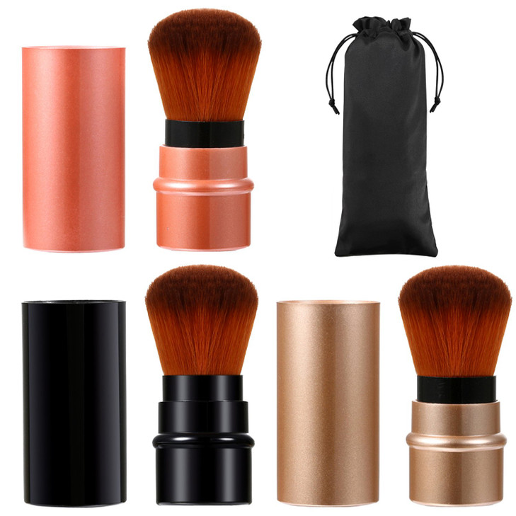 Vtrem 3 Colors Retractable Makeup Brush Travel Blush Brushes Kabuki Foundation Brush Portable Face Powder Brush Mini Mak