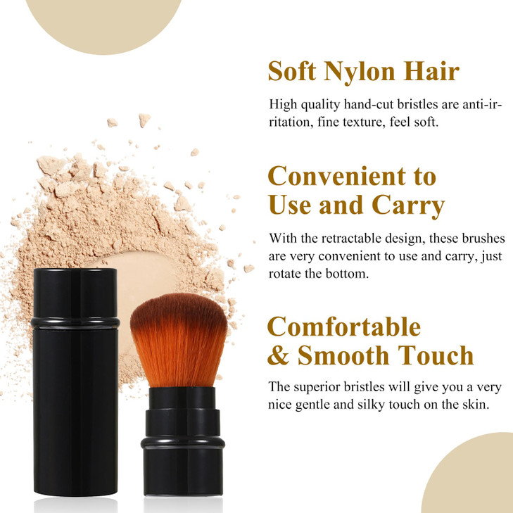 Vtrem 3 Colors Retractable Makeup Brush Travel Blush Brushes Kabuki Foundation Brush Portable Face Powder Brush Mini Mak