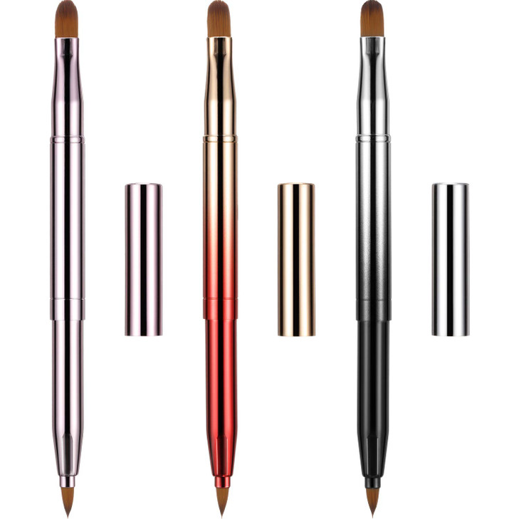 TOODOO 3 Pack Retractable Lip Brush for Lipstick with Cap Dualended Liner Foundation Makeup Brush Sets Travel Applicator