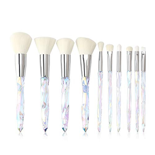 Makeup Brushes Crystal Handle Set Tenmon 10 PCS Crystal Transparent Handle Kabuki Powder Foundation Brush Concealer Eye