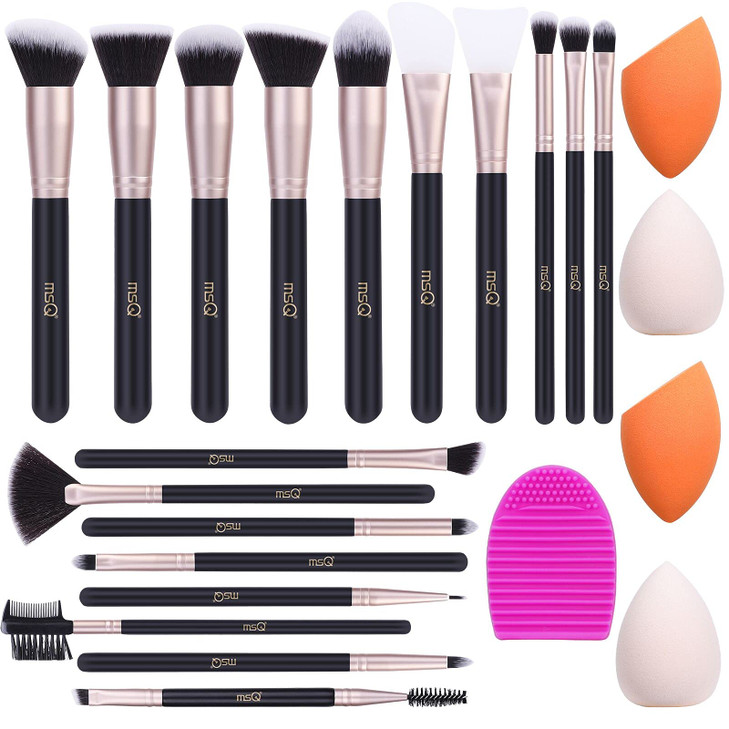 MSQ Makeup Brushes 18PCs Makeup Brushes Set with 4PCs Makeup Sponge and 1 Brush Cleaner Premium Synthetic Foundation Bru