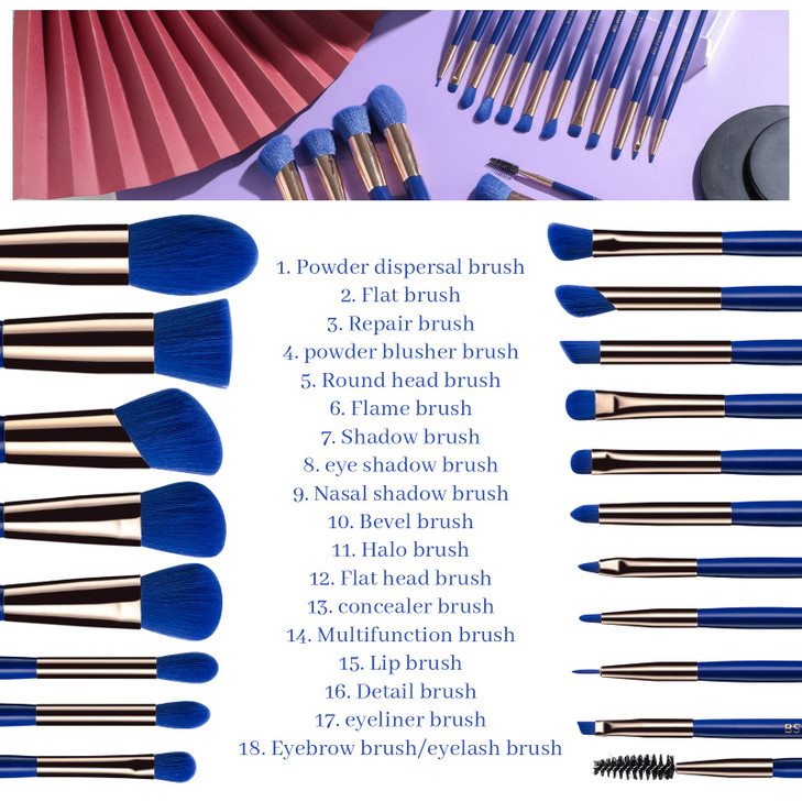 BSMALL Makeup Brushes Premium Synthetic Foundation Powder Concealers Eye Shadows Makeup 18 Pcs Brush SetDark Blue with c