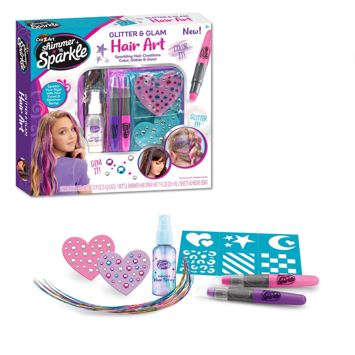 Shimmer n Sparkle Glitter and Glam Metallic Hair Art Set with Hair Chalk Pens and Hair Gems by CraZArt