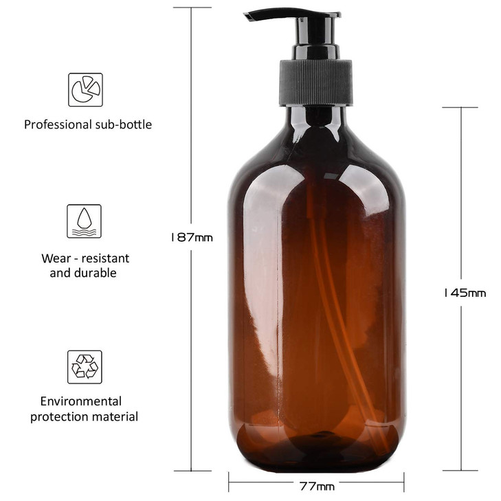 Angoodden 2 Pack Pump Bottle 500ml 17oz Plastic Pump Bottle Dispenser Amber Pump Bottles for Shampoo and Conditioner
