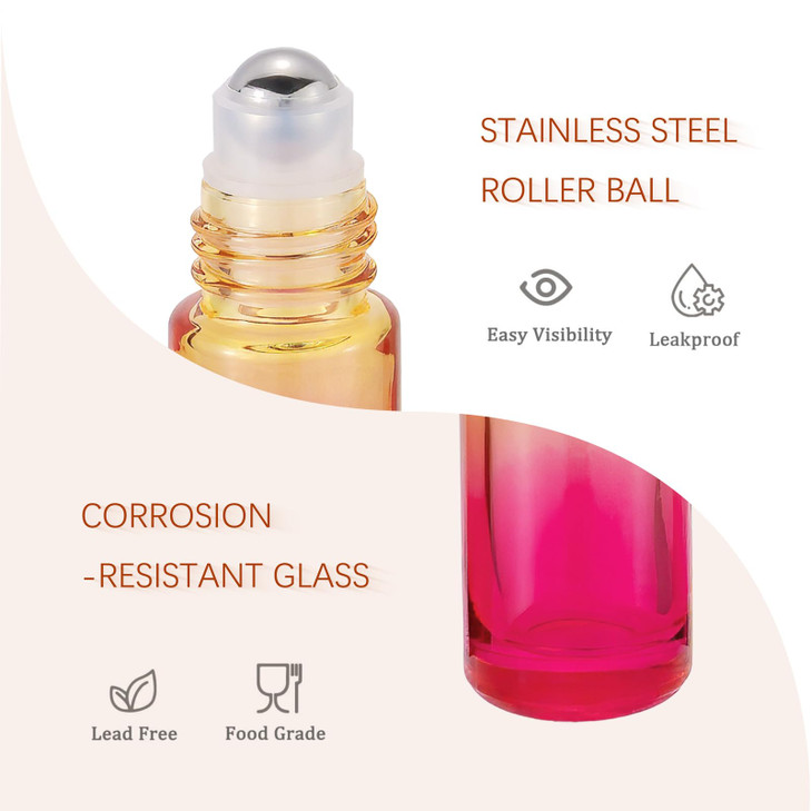 JIUWU 10pcs 5ml 017oz YellowRed Rose Gradient Glass RollOn Bottles Essential Oil Bottle Perfume Bottle Travel RollOn Bot