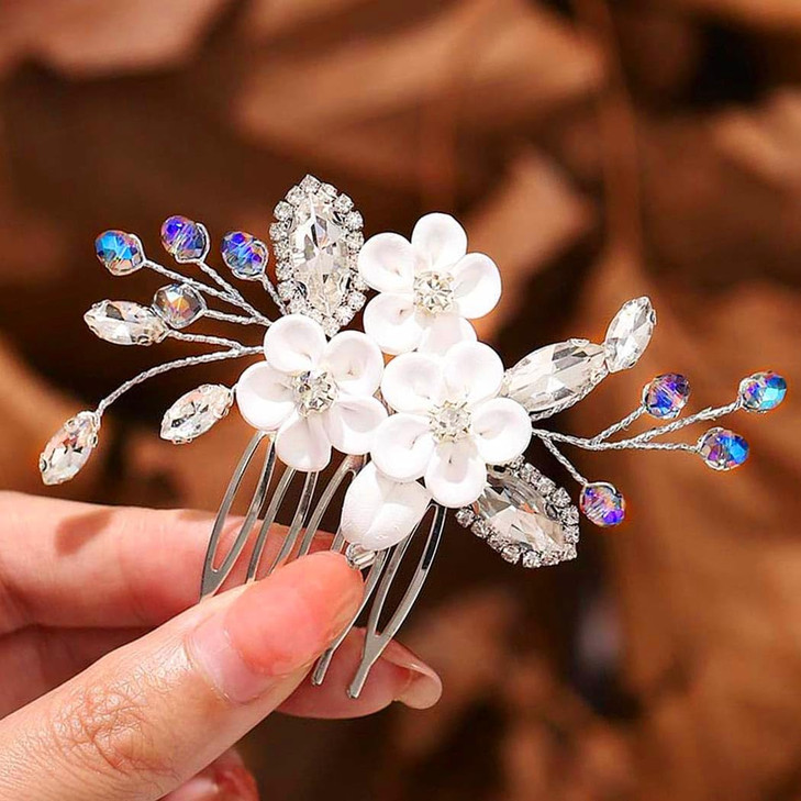 Catery Flower Bride Wedding Hair Comb Silver Small Side Comb Blue Crystal Hair Piece Jewelry Accessories for Women and Girls online at globaldelivered
