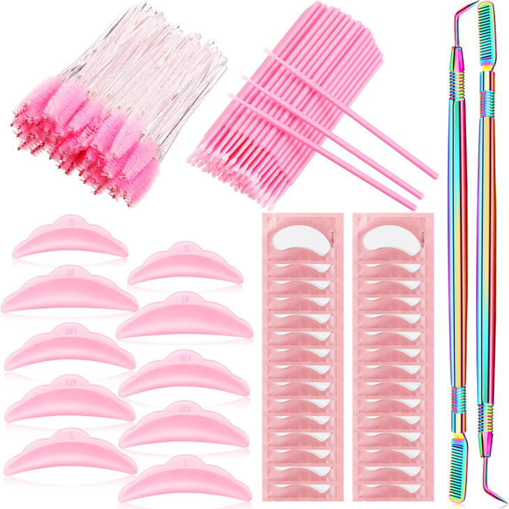 232 Pcs Lash Lift kit 50 Lash Lift Rods Silicone Eyelash Pads 2 Eyelash Separator Tool with Separation Comb 100 Micro Sw