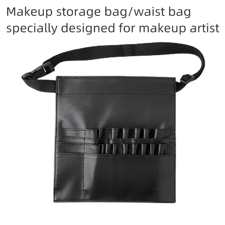 Professional 22 Pockets PU Leather Cosmetic Makeup Brush Bag Case Holder with Belt Strap Brushes Not Included