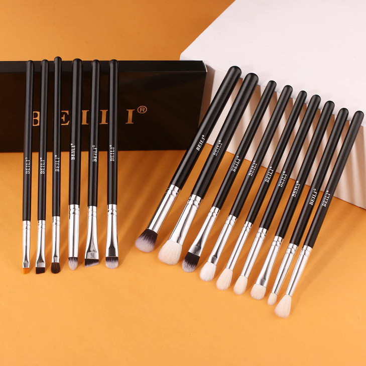 BEILI Eye Makeup Brushes 15pcs Eyeshadow Brushes Soft SyntheticNatural Hair Eye Shadows Blending Concealers Eyebrow Eyel