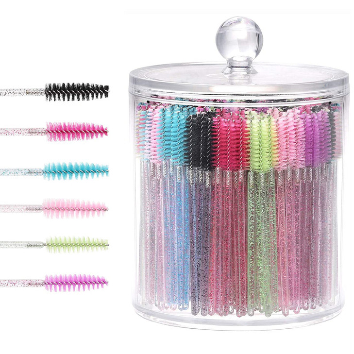 300 Mascara Wands Disposable Eyelash Brushes with Qtip Holder Reusable Organizer Spoolies Eyebrow Eye Lash Extension App