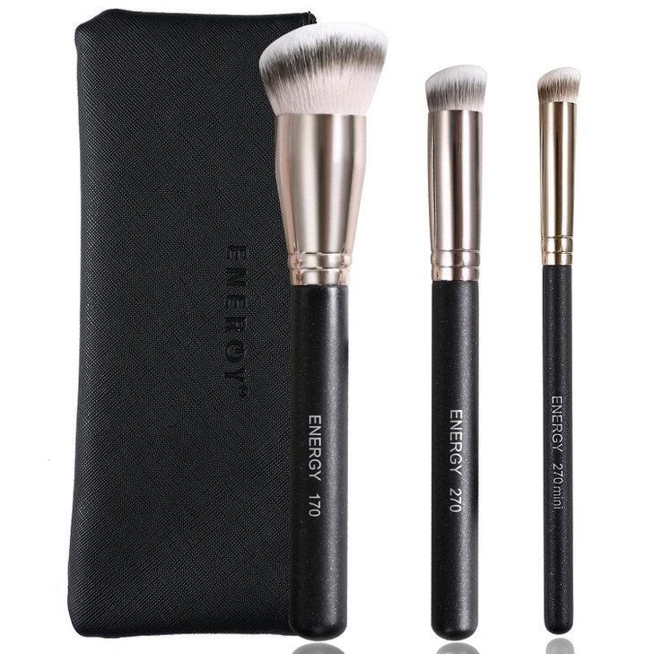 ENERGY Makeup Brush Set Professional 3pcs Foundation Concealer Detail Brushes Soft Synthetic Bristles Vegan Face Makeup