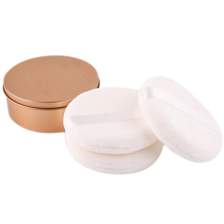 WXJ13 3 Pack 412 Inch Large Powder Puff with Metal Powder Box Smooth Soft Puff with Ribbon Band Handle for Body Loose Po